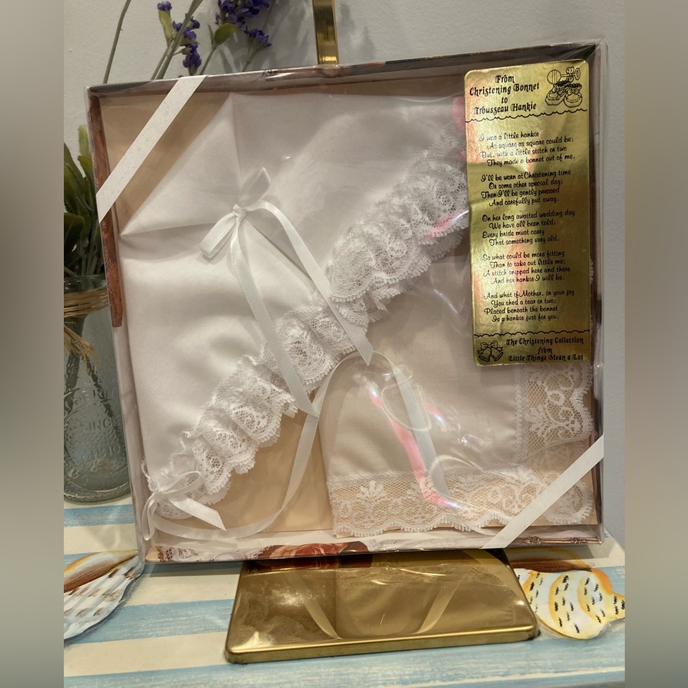 Vintage Little Things Mean A Lot Christening Bonnet to Trousseau Hankie